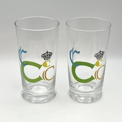 2 Vintage Embossed Monogram C Drinking Glasses Clear Blown Colorful Crown EUC