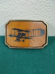 Vintage BTS Kitty Hawk solid brass and Leather Belt Buckle