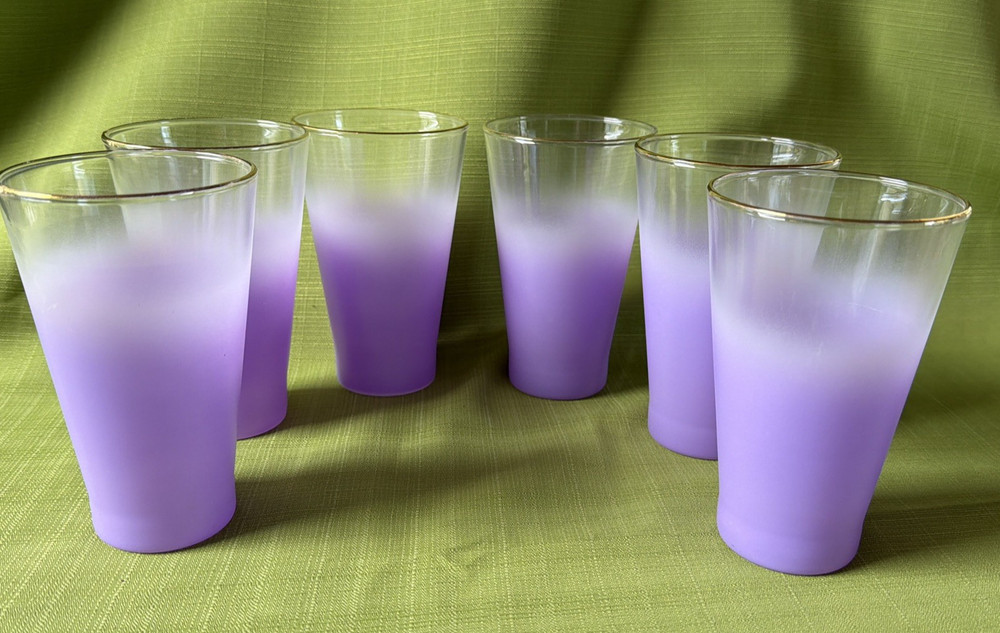 Vintage BLENDO «Atomic» Lavender Purple Six Glasses Frosted Pastel Colors