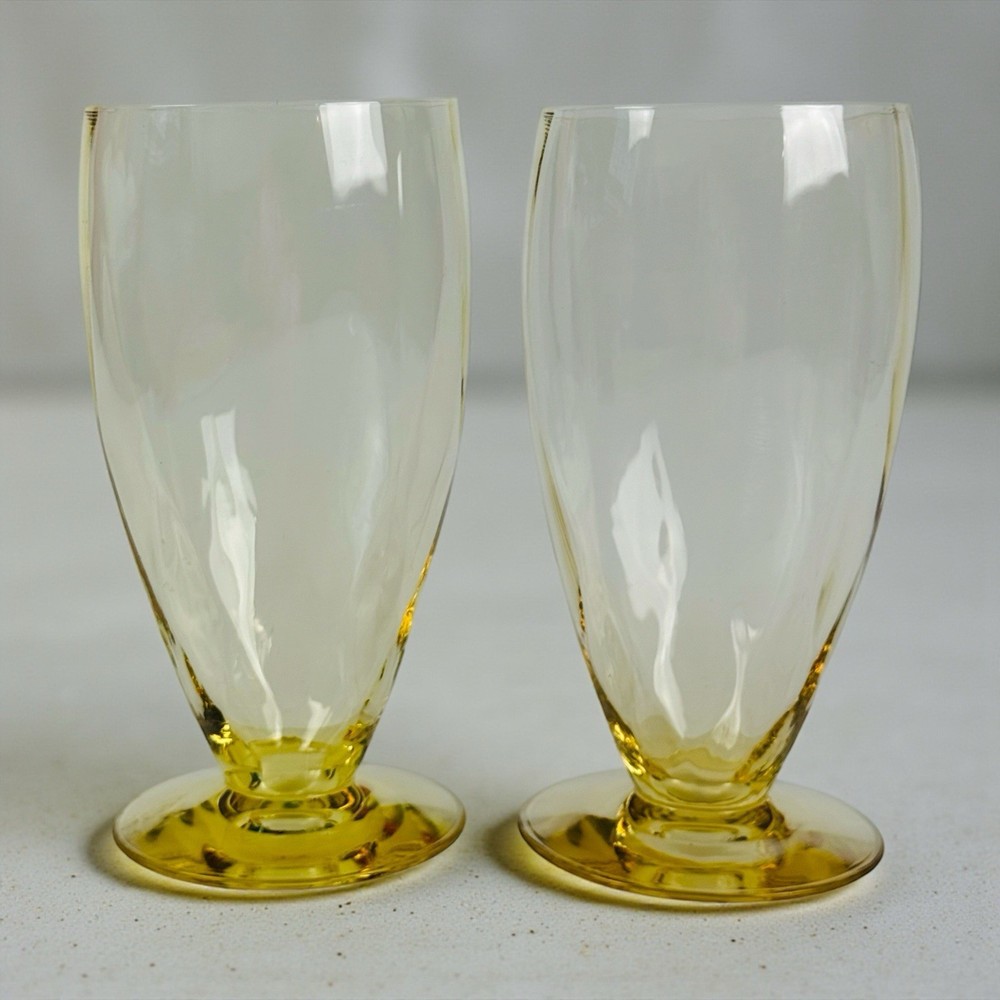 Heisey Old Dominion Sahara 6” Iced Tea Glasses Set of 2 Topaz Antique