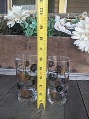 Vintage Libbey Black/Gold Coin Flat Bottom 11oz Drinking Tumblers (2)