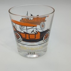 Vtg Classic Antique Car Auto 1908 Ford 1913 Chevrolet Rocks Glass Hazel Atlas