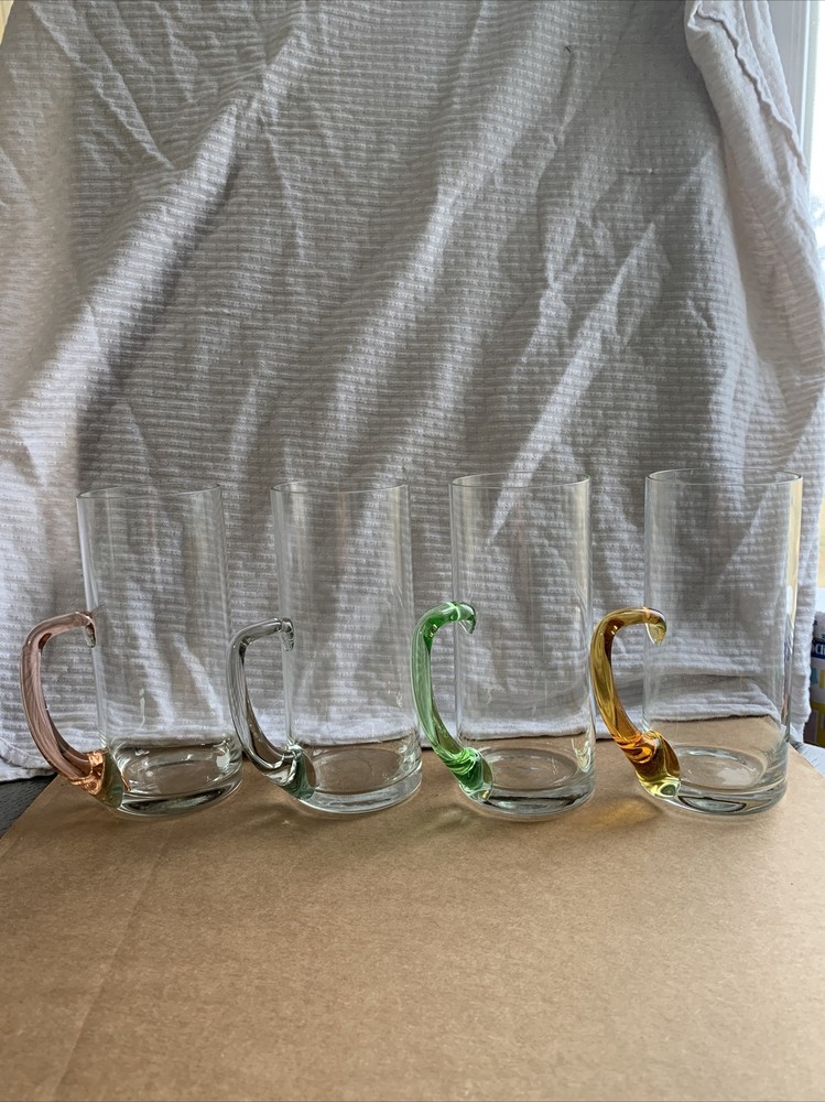 Vintage glass tumblers with assorted colored handles