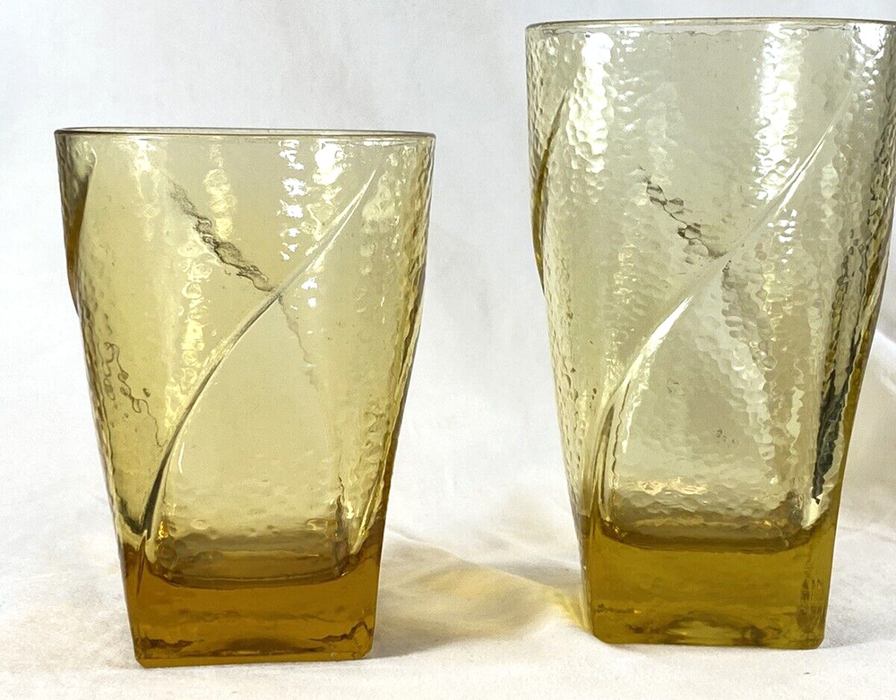 Vintage Hazel-Atlas Pebblestone Gold Glasses 1-5” & 1-4 1/4”