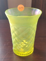 Super Pretty Vaseline Northwood Stretch Glass Concave Diamonds Pattern Tumbler