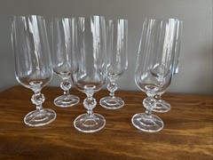 Vtg Stylesetter Set Of 6 Bohemia Claudia Crystal Ball Champagne Flutes In Box!