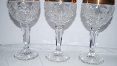 Vintage Anna Hutte Bleikristall Lead Crystal Wine Glasses Gold Rim Rose Set of 6