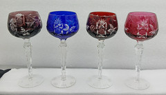 4 VTG 7 1/2″ tall Lausitzer Glas Hock Wine Glass 7 oz,Cobalt Blue, Amethyst &