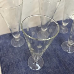 5 Pilsner Glasses Etched Polka Dot Vintage Mid Century Modern Beer Steins MCM