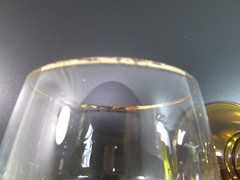 Vintage Amber w/ Gold Trim Beehive Stem German Roemer Wine Glasses Set of 2