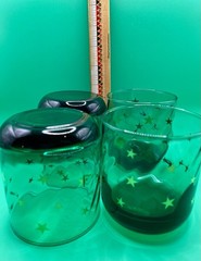 4 Vintage 90s Anchor Hocking Emerald Green Glasses Gold Star Swirl Celestial EUC