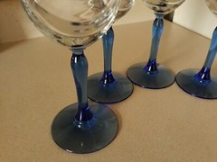 lot of 4 Crystal Blue by Libbey Gold Trim Water Goblets / Wine Glasses FREE SHIP
