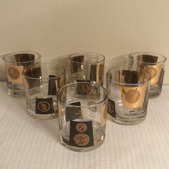 VTG 1960s Barware Libby 22k Gold Cera Coin Lowball Glasses Set of 6