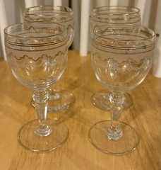 SAINT LOUIS CRYSTAL WINE GLASSES SHERRY IN BEETHOVEN GOLD ETCHED FRANCE 4ct