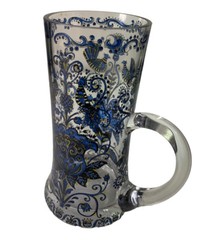 Bohemian Glass Marriage Tankard Beautifully Decorated With Flowers and Birds