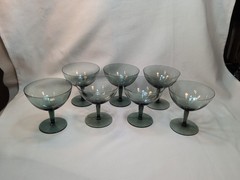 MCM Smokey Chrome Green Ribbed Champagne Glasses Libbey? Set of 7