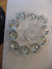 Libbey David Douglas Turquoise & Gold Pinecone Carafe & 10 Lowball Glasses 6oz