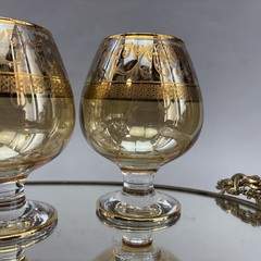 Interglass Elegant Scroll 24 kt Gold Brandy Cognac Snifter Glass 5” Set/3 Italy