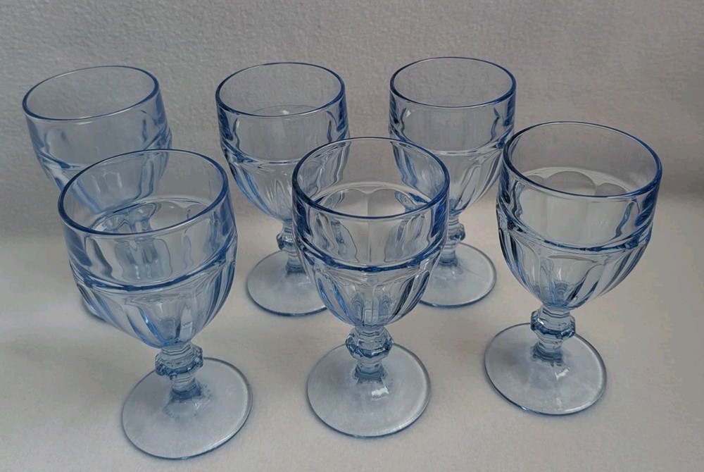 Lot 6 Vintage Libbey Duratuff Gibraltar Light Blue 8 oz. Wine Tea Water Goblets