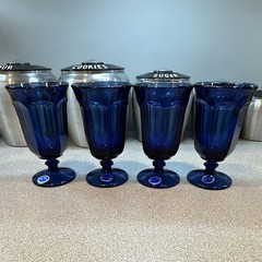 Set of 4 Vintage Imperial Handcrafted Cobalt Blue Glass Goblets 6 in Made in USA
