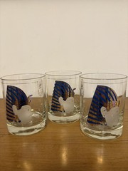 Set Of 3 Sculpta Deep Cut Egyptian Pharoah Gold & Blue Rocks Glasses