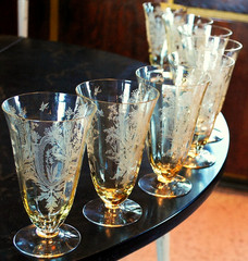 Vtg Set 8 LA FLEURE YELLOW 5 7/8″ Etched Deco ICED TEA Glasses TIFFIN FRANCISCAN
