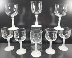(8) Cristal D’Arques CRA37 Wine Glasses Set Frosted Knob Stemware Clear Bowl Lot