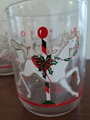 Libbey Christmas Carousel Horse VTG Double Old Fashioned/Rock Glass Cocktail