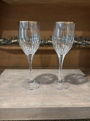 Set of 2 Mikasa Golden Lights Crystal 9″ Water Goblet Wine Glasses GOLD RIM