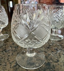 Vintage Diamond Crisscross Cut Crystal Brandy Cognac Snifters Set Of 4 Cups