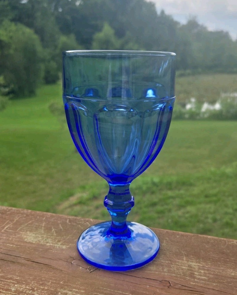 Blue Libby Durotuff Glass Goblet Vintage