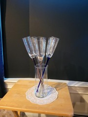 Vintage Lot of 6 Hand Blown Champagne Flutes 17” Long Very Fancy. EUC