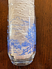 Vtg Tumblers Glasses Anchor Hocking 7 Blue Tree Farm Life Scene
