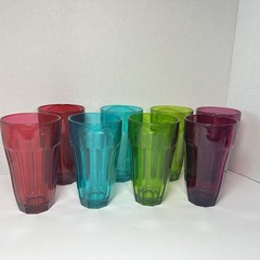 8 Pasabahce PALAKS Vintage Jewel Colored Highball Glasses Rainbow 11 Oz Turkish