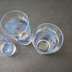3pc VTG Libbey Blue White Snowflake Holiday Christmas Glasses Glass Tumbler