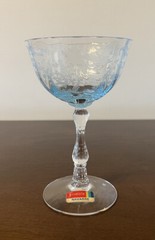 (2) VTG Fostoria Navarre 5 5/8” Pink & Blue Etched Champagne Glass Sticker READ