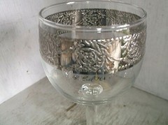 4 Culver Glass Silver Band Flower Scroll Wine Glasses Goblets 5 3/4″
