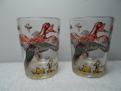 Two Vintage Hazel Atlas Hunting Pheasants Small 3 1/4″ Drinking Glasses Cups