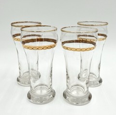 Libbey Gold Rim Pilsner Glasses – Set of 4, Clear Glass with Geometric Band