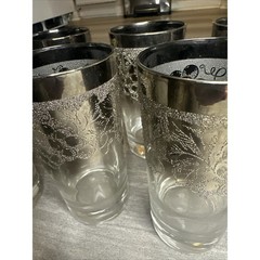 MCM 8pc Set Vitreon Queens Lusterware Silver Fade Grape Highball Glasses