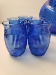 Lot Of 6 Vintage Hazel Atlas Fine Rib Cobalt Juice Glasses 3.5″ tall