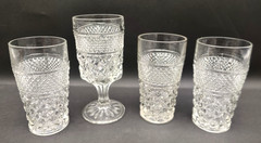 VTG Anchor Hocking Wexford 1 Water/Wine Goblet 3 Tumblers Clear Diamond Cut MCM