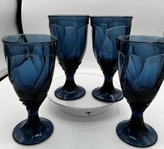 Vintage Noritake Midnight Blue Cobalt Optic Swirl Goblets 4Set Art Glass Goblets