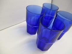 Vtg. Libbey Crisa Dark Cobalt Blue Tumblers Glasses Set of 4 – 8 Paneled 12 oz.