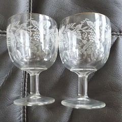Bartlett Collins 6.25” Goblets Clear Gold Trim White Grape & Leaf Decal SET OF 2
