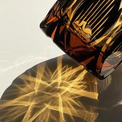 Whiskey Glasses Hand Cut Hand Blown Edo Kiriko Glass Tumbler 9 Oz Amber Black