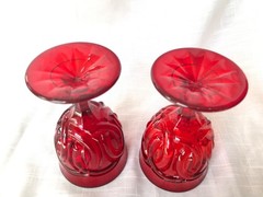 L.G. Wright Double Wedding Ring Ruby Goblets Cadmium Glass Set of 2 Ring of Fire