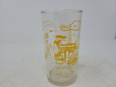 Vintage Painted Juice Glass France Paris Yellow Eifel Tower Café RARE
