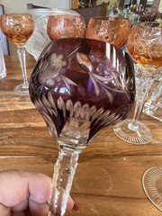 Lausitzer Crystal Wine Hock Wine Glass Purple Florals and Flourish MINT 7.5″