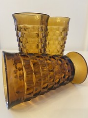 Vtg Whitehall Harvest Gold Colony Iced Tea Pedestal Glasses Footed 6″ (set of 3)
